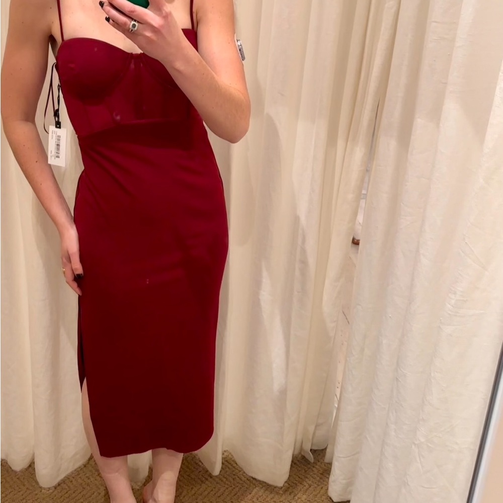 Astr The Label Burgundy Midi Dress with Spaghetti Straps